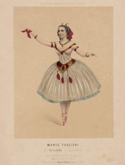 Marie Taglioni en Satanella, un ballet en 3 actos coreografiado por Paul Taglioni, con música compuesta por Pugni y Hertel de Eduard Bloch